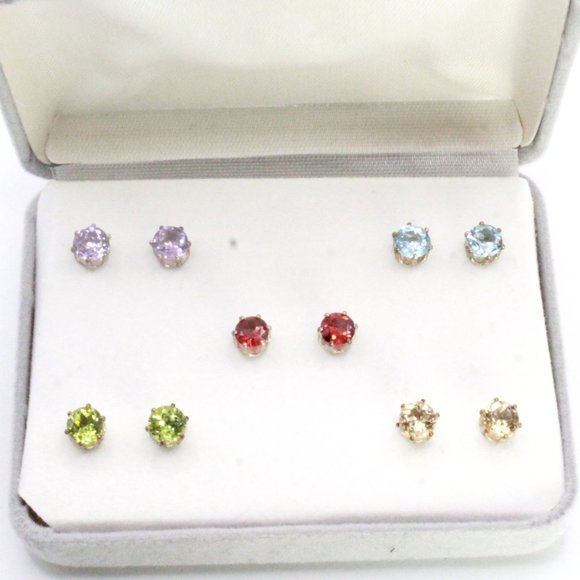 Sterling Silver Multi Color Gemstone Earrings - Picture 2 of 5